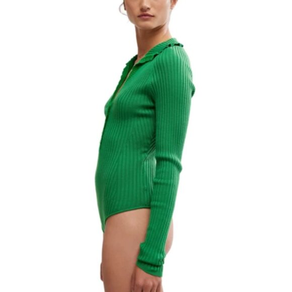 Intimately FREE PEOPLE XS Green Ribbed Thong Bodysuit Ready for It - Picture 1 of 10